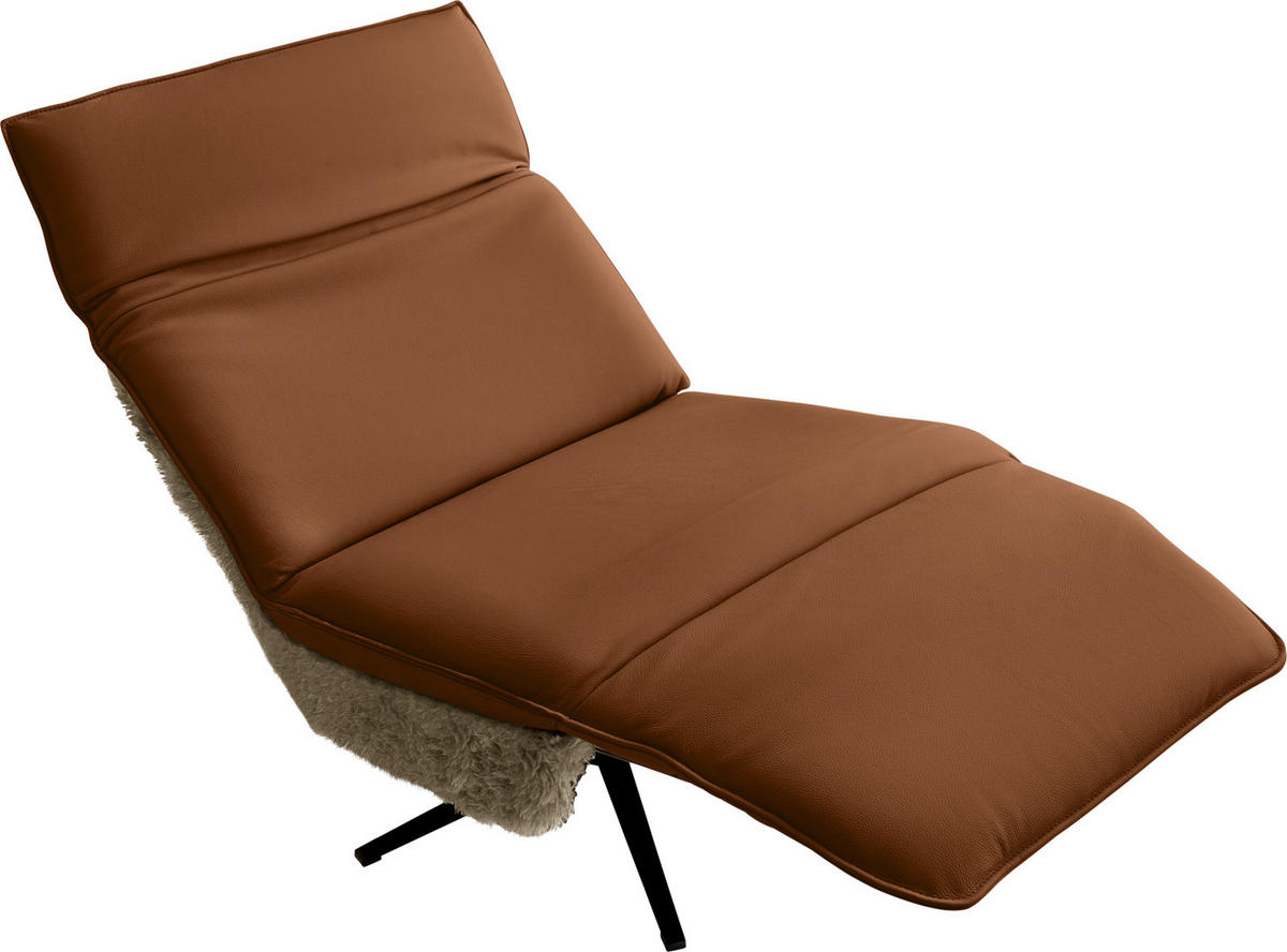 SESSEL Hochflor Echtleder Braun, Cognac  - Cognac/Schwarz, Design, Leder/Textil (84/65/91cm) - Koinor