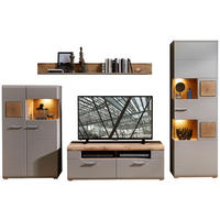 SET MOBILA LIVING in gri, culoare lemn stejar  - culoare crom/culoare lemn stejar, Modern, metal/material pe bază de lemn (325/205/47cm) - Hom`in