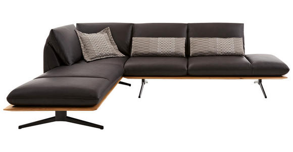 ECKSOFA Braun Echtleder Armteilverstellung  - Schwarz/Braun, Design, Leder/Holz (205/282cm) - Dieter Knoll