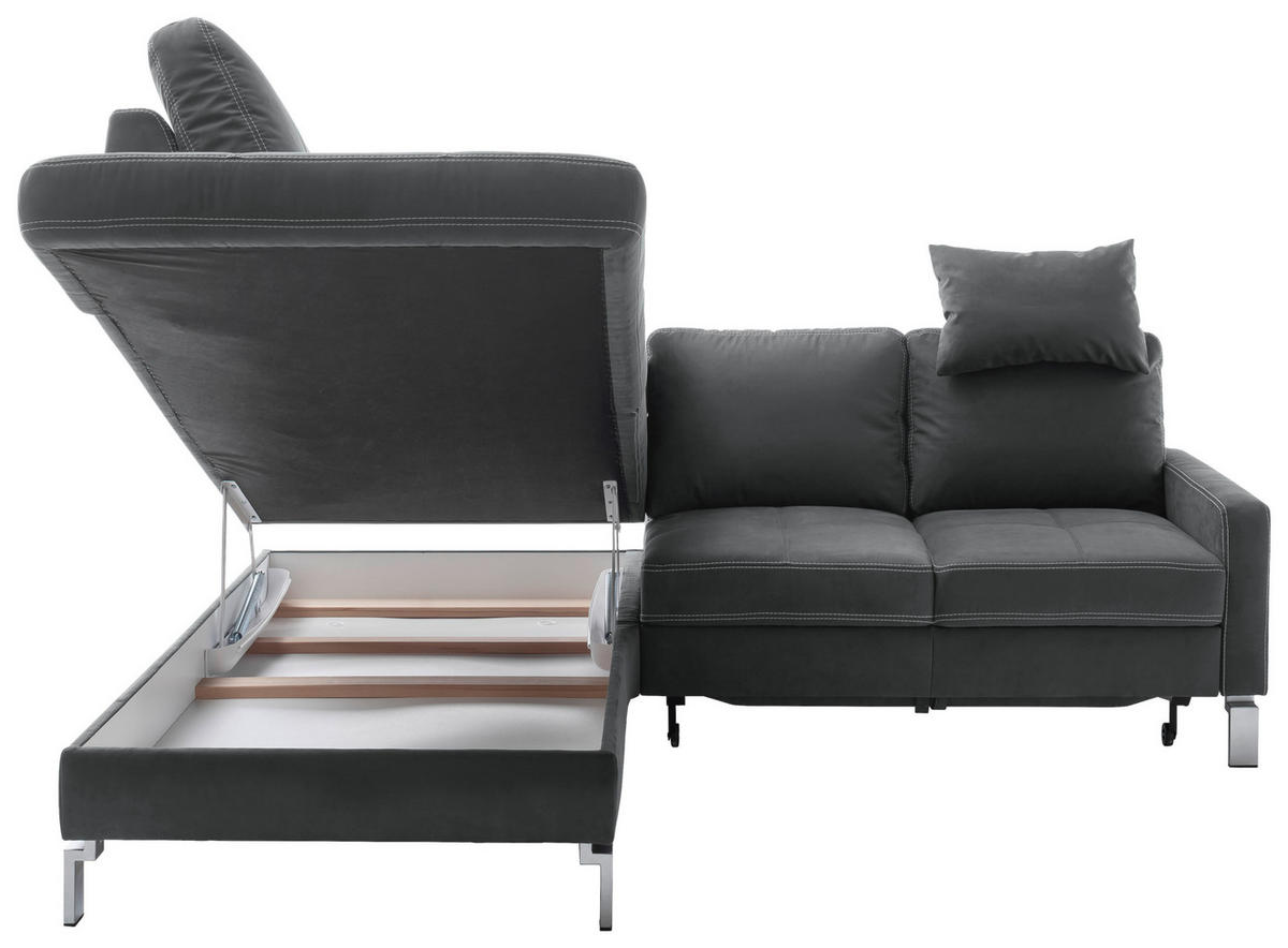 ECKSOFA in Mikrofaser Dunkelgrau  - Chromfarben/Dunkelgrau, Design, Textil/Metall (200/229cm) - Pure Home Lifestyle