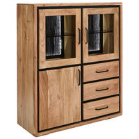 HIGHBOARD  110/130/40 cm 3 Schublade(n)  - Schwarz/Akaziefarben, LIFESTYLE, Glas/Holz (110/130/40cm) - Landscape