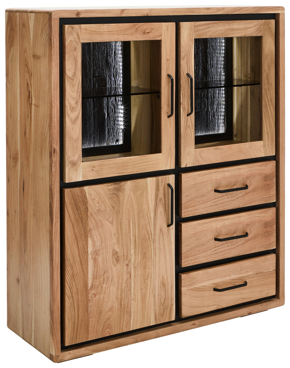 HIGHBOARD  110/130/40 cm 3 Schublade(n)  - Schwarz/Akaziefarben, LIFESTYLE, Glas/Holz (110/130/40cm) - Landscape