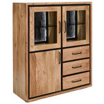 HIGHBOARD  110/130/40 cm 3 Schublade(n)  - Schwarz/Akaziefarben, LIFESTYLE, Glas/Holz (110/130/40cm) - Landscape