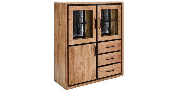 HIGHBOARD  110/130/40 cm 3 Schublade(n)  - Schwarz/Akaziefarben, LIFESTYLE, Glas/Holz (110/130/40cm) - Landscape