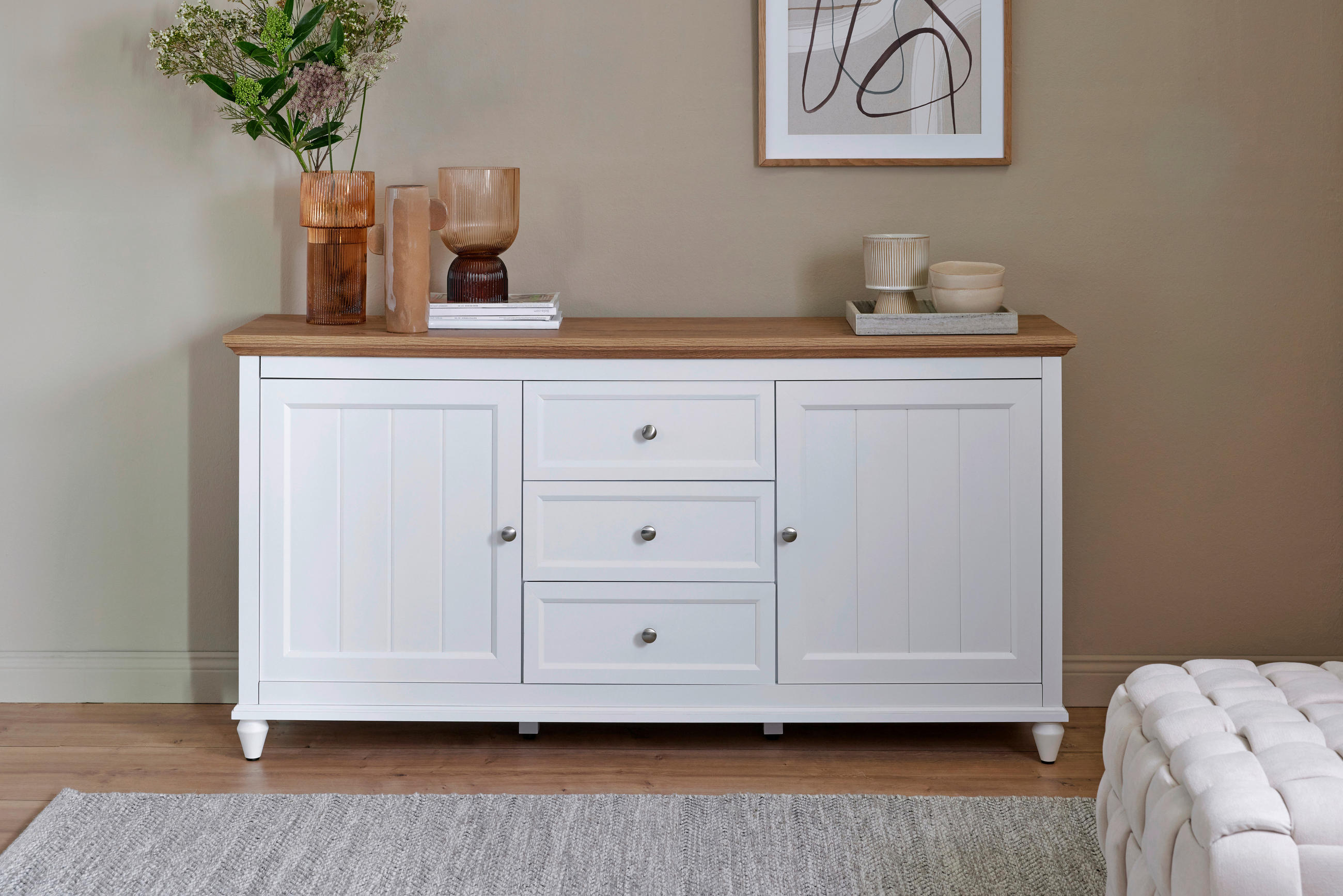 SIDEBOARD Cottage  in 150/80,5/40 cm  - Eichefarben/Alufarben, KONVENTIONELL, Holzwerkstoff/Metall (150/80,5/40cm)