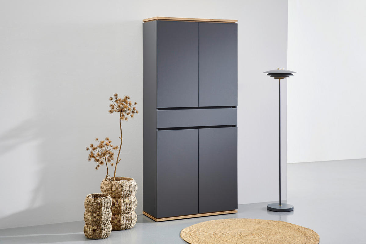 SCHUHSCHRANK Graphitfarben, Eiche Artisan  - Graphitfarben/Schwarz, Design, Holzwerkstoff/Kunststoff (90/200/38cm) - Xora