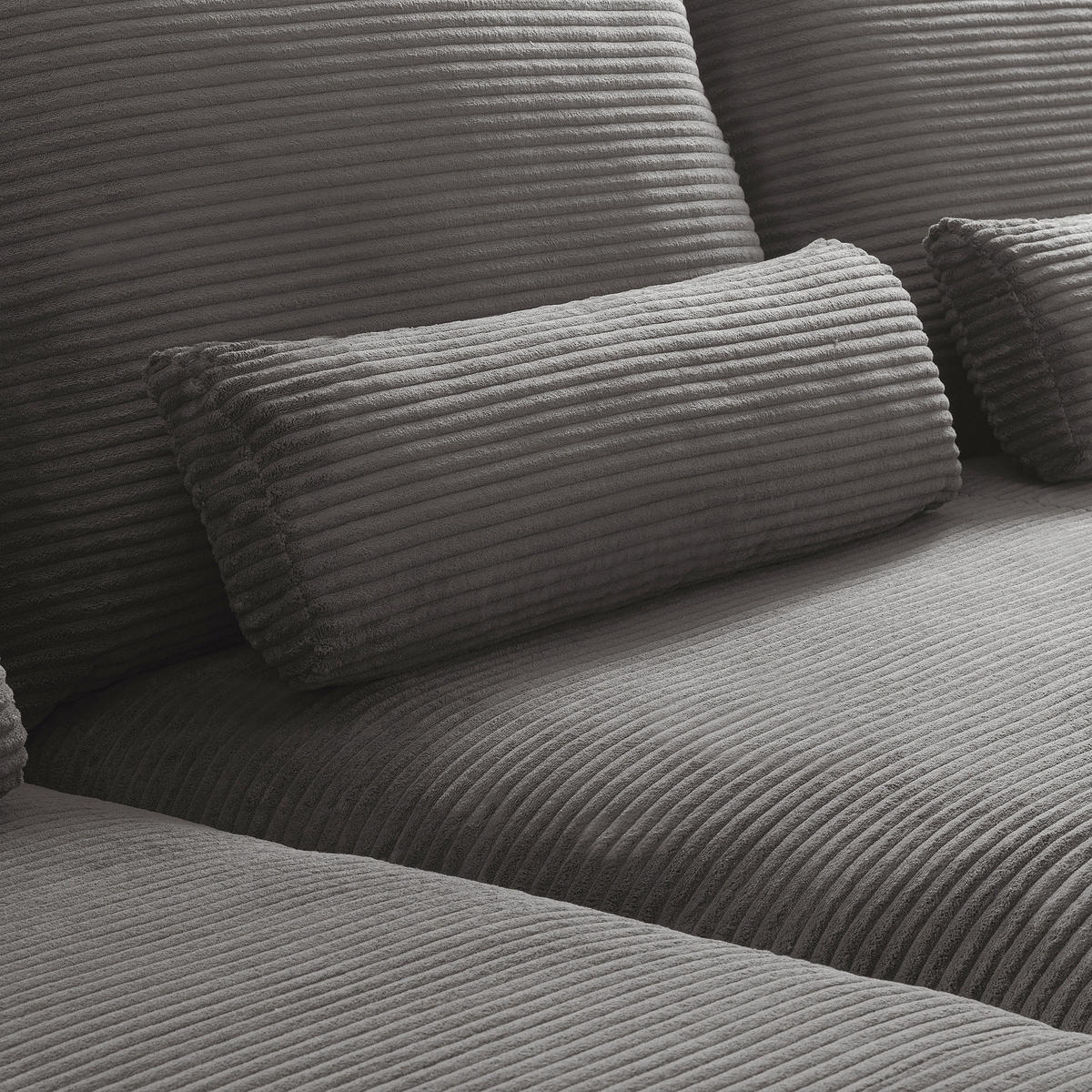 ECKSOFA Grau Cord Nierenkissen, Rückenkissen  - Schwarz/Grau, Design, Textil/Metall (172/313cm) - P & B