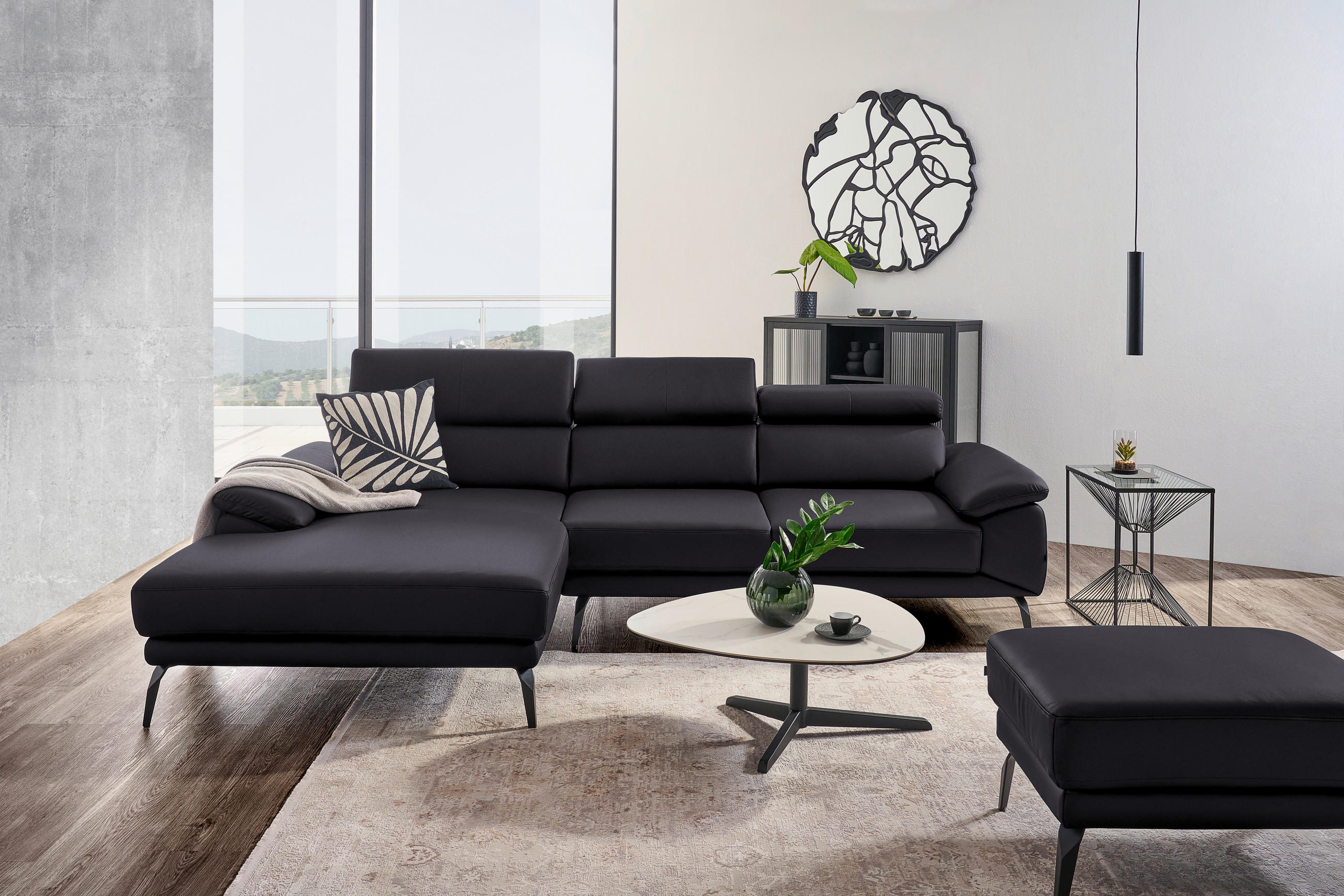 ECKSOFA in Echtleder Dunkelbraun  - Dunkelbraun/Schwarz, Design, Leder/Metall (187/295cm) - Novel