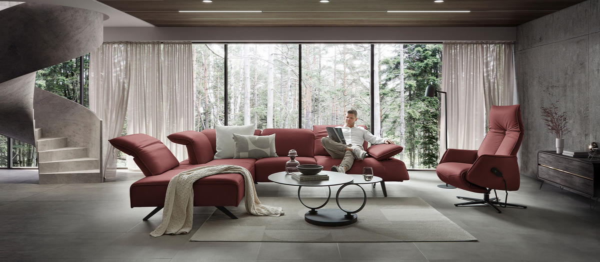 ECKSOFA  in Echtleder Rotbraun  230/290 cm  - Rotbraun/Anthrazit, Design, Leder/Metall (230/290cm) - Johann Jakob