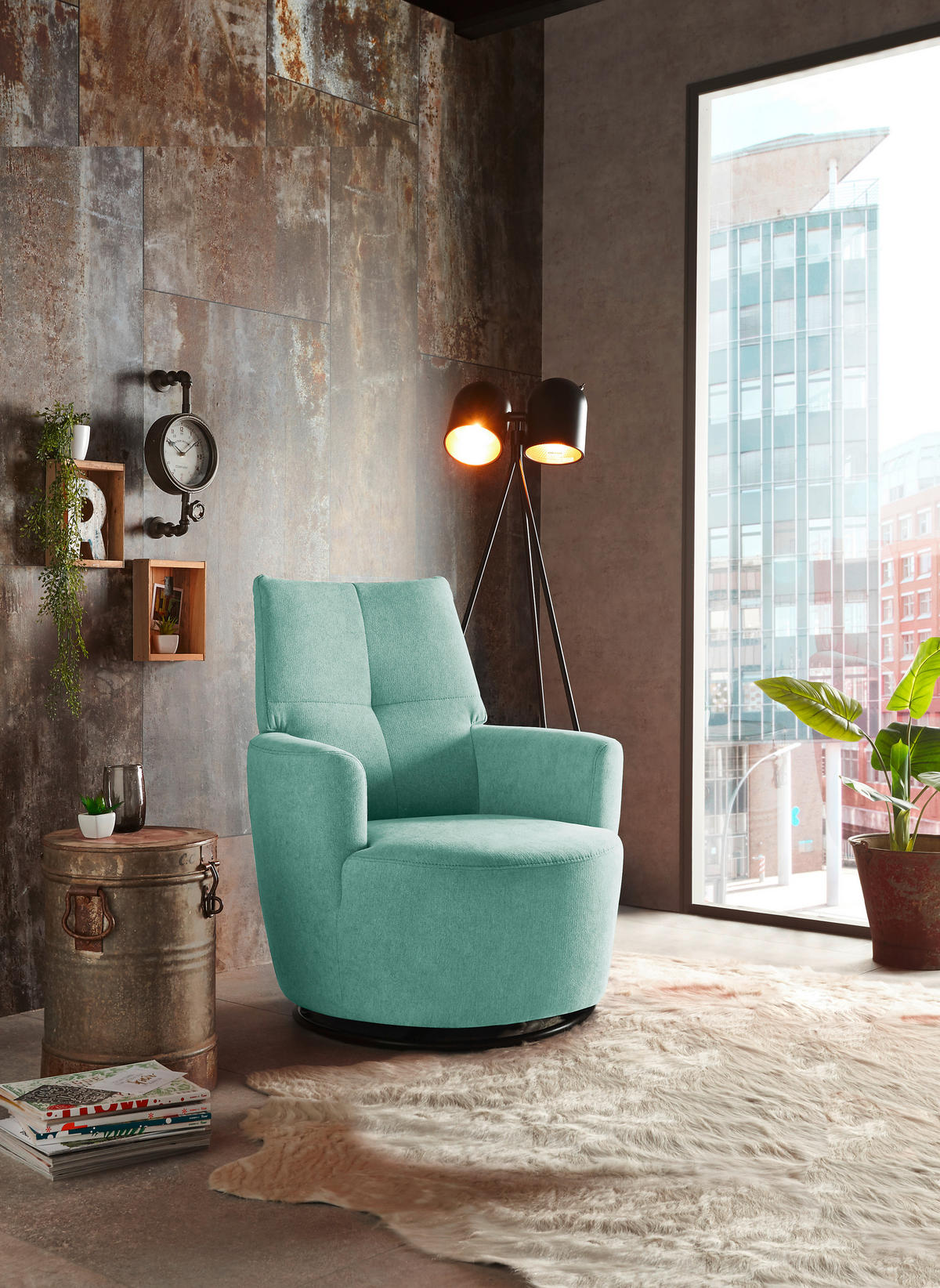 SESSEL Webstoff Türkis    - Türkis/Schwarz, Design, Textil/Metall (80/96/88cm) - SetOne by Musterring