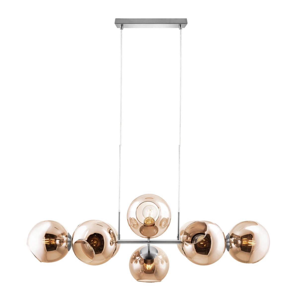 HÄNGELEUCHTE 100/38/150 cm    - Orange/Nickelfarben, Design, Glas/Metall (100/38/150cm) - Globo