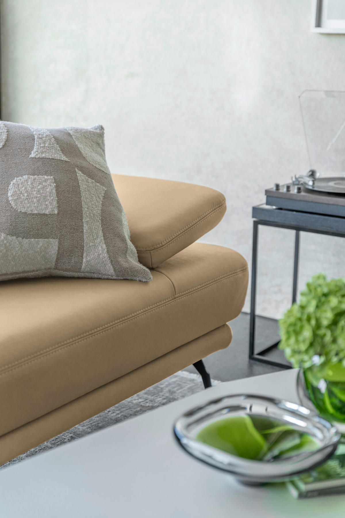 ECKSOFA Echtleder Sandfarben  - Sandfarben/Schwarz, Konventionell, Leder/Metall (301/180cm) - Joop!