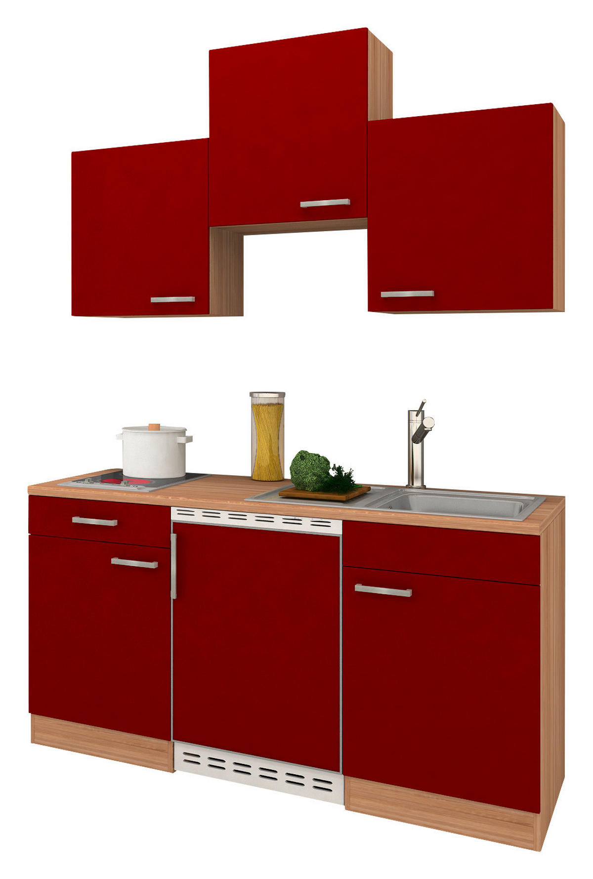 MINIKÜCHE 150 cm   in Rot  - Rot, Basics, Holzwerkstoff (150cm) - Respekta