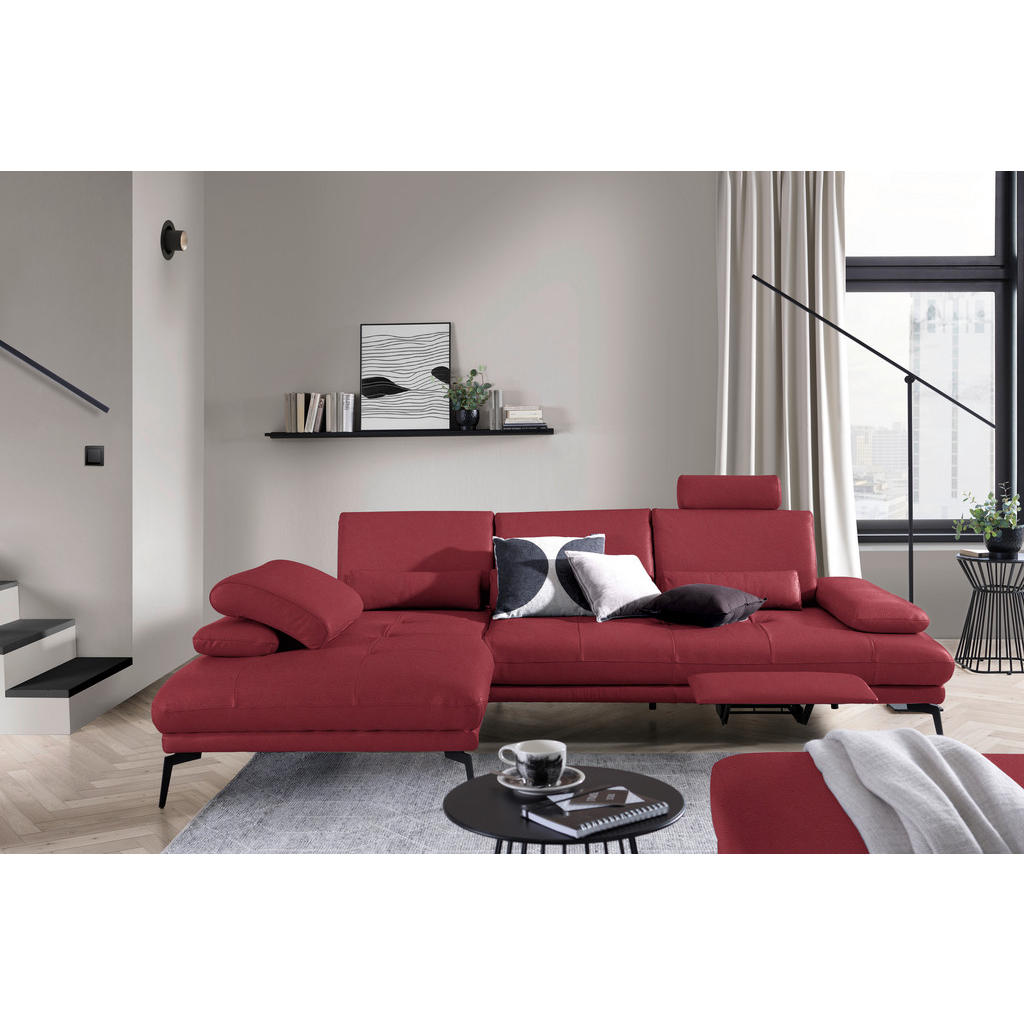 Thumbnail - Celina Home Ecksofa, Rot, Leder, Echtleder, Spaltleder, Rindleder, 3-Sitzer, Ottomane links, L-Form, 273x187 cm, Made in...