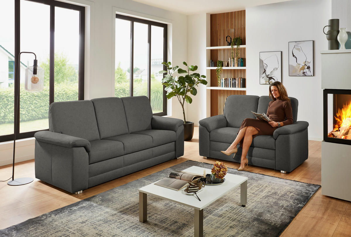 SITZGARNITUR Chenille Grau  - Alufarben/Grau, Konventionell, Textil/Metall (208/156/96/89cm) - Beldomo Comfort