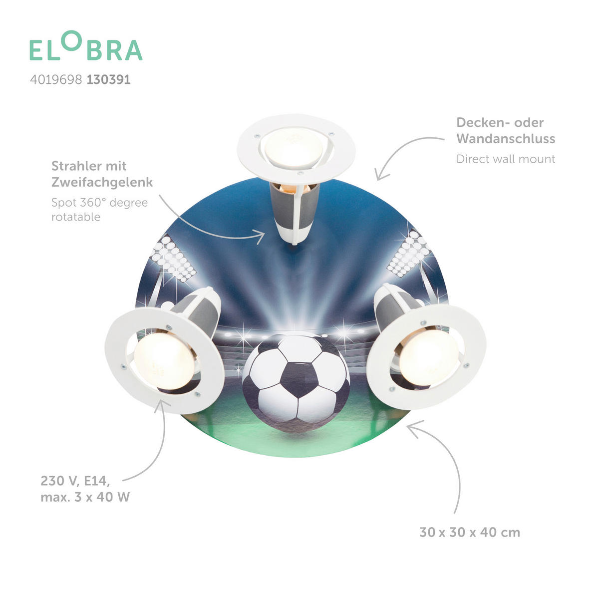 KINDERDECKENLEUCHTE Fussballarena 29/29/18 cm   - Grün, Basics, Holzwerkstoff (29/29/18cm)