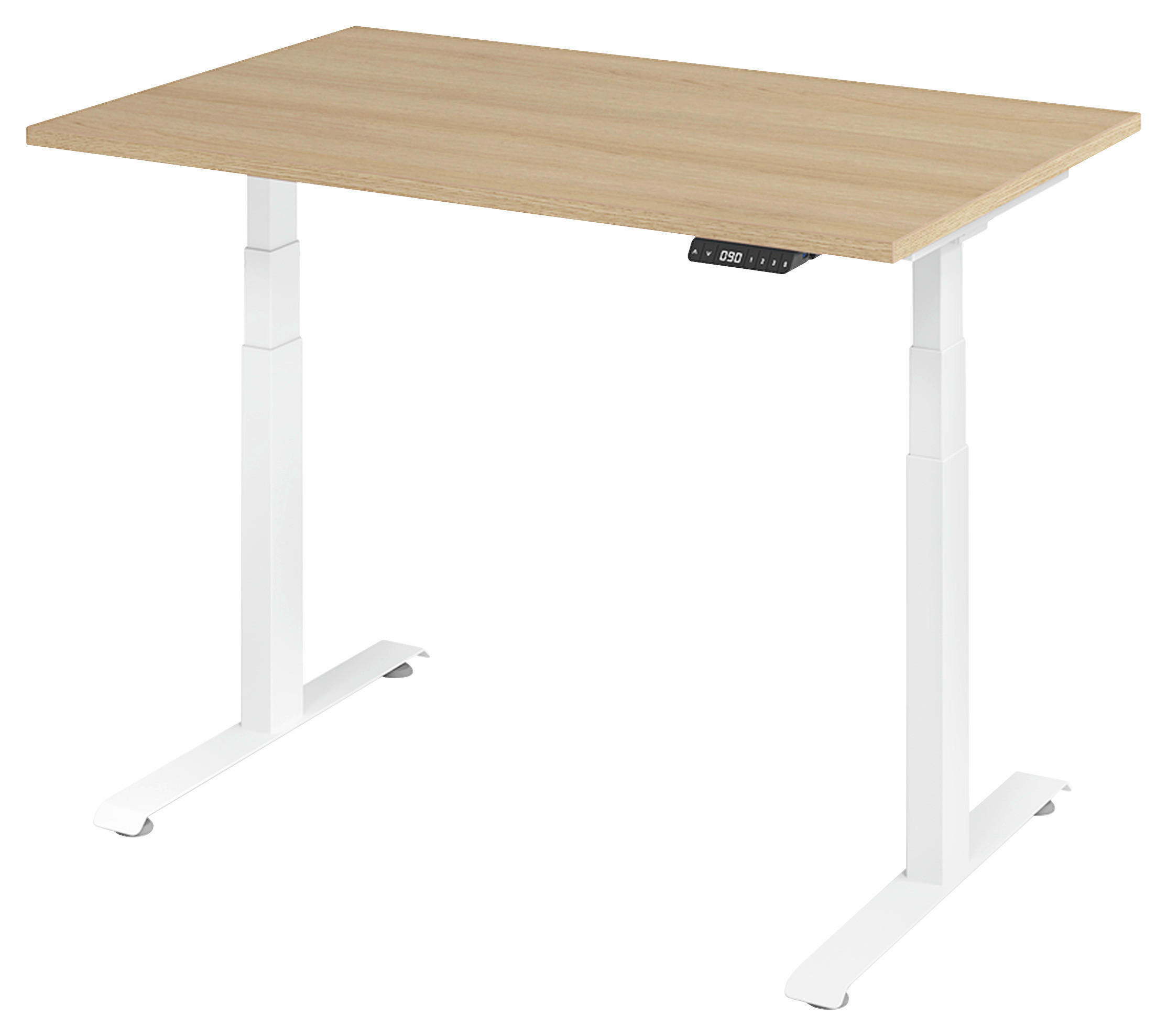 SCHREIBTISCH 120/80/64,5-129,5 cm Weiß, Eichefarben elektrisch höhenverstellbar  - Eichefarben/Weiß, KONVENTIONELL, Holzwerkstoff/Metall (120/80/64,5-129,5cm) - Venda