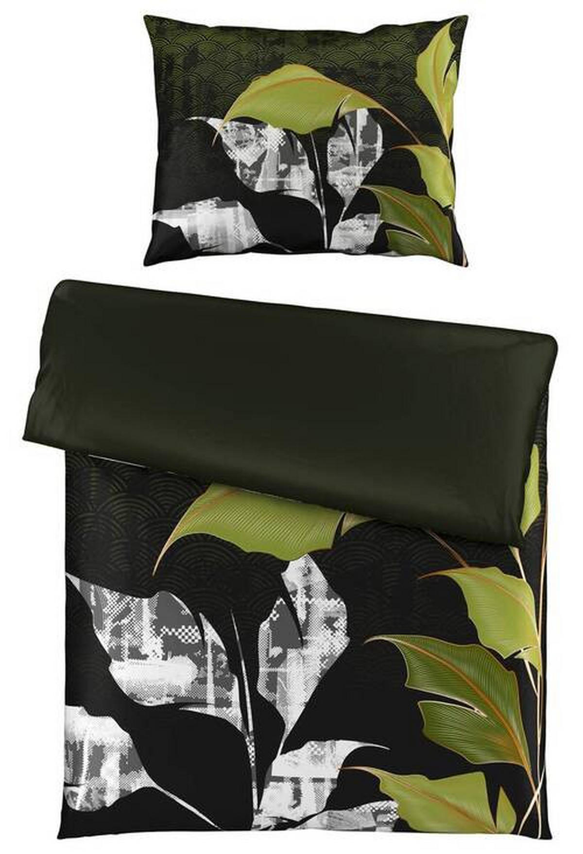 BETTWÄSCHESET MARIE Satin 160/210 cm  65 cm/100 cm  - Schwarz/Grün, Konventionell, Textil (160/210cm) - Esposa