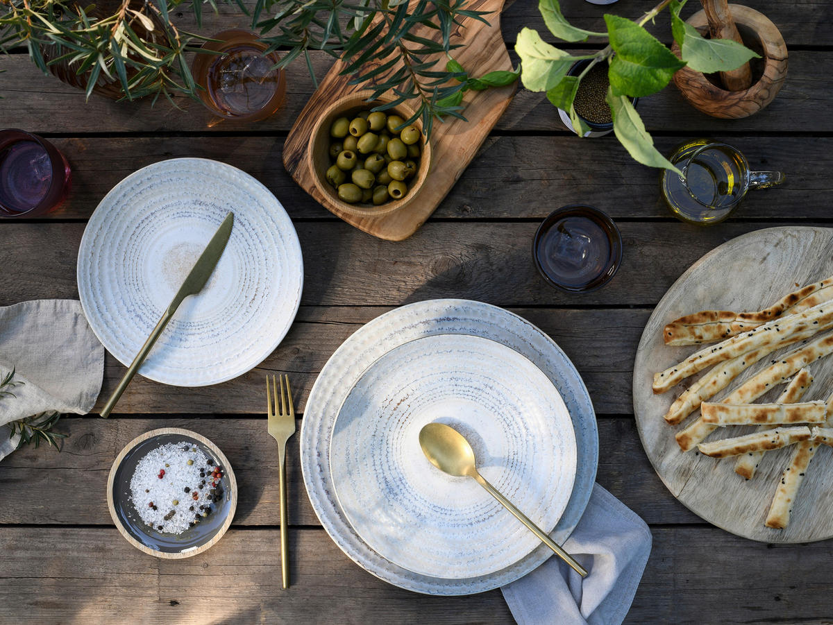 TAFELSERVICE Braun, Creme Neapel Offwhite 12-teilig  - Creme/Braun, Basics, Keramik - Creatable