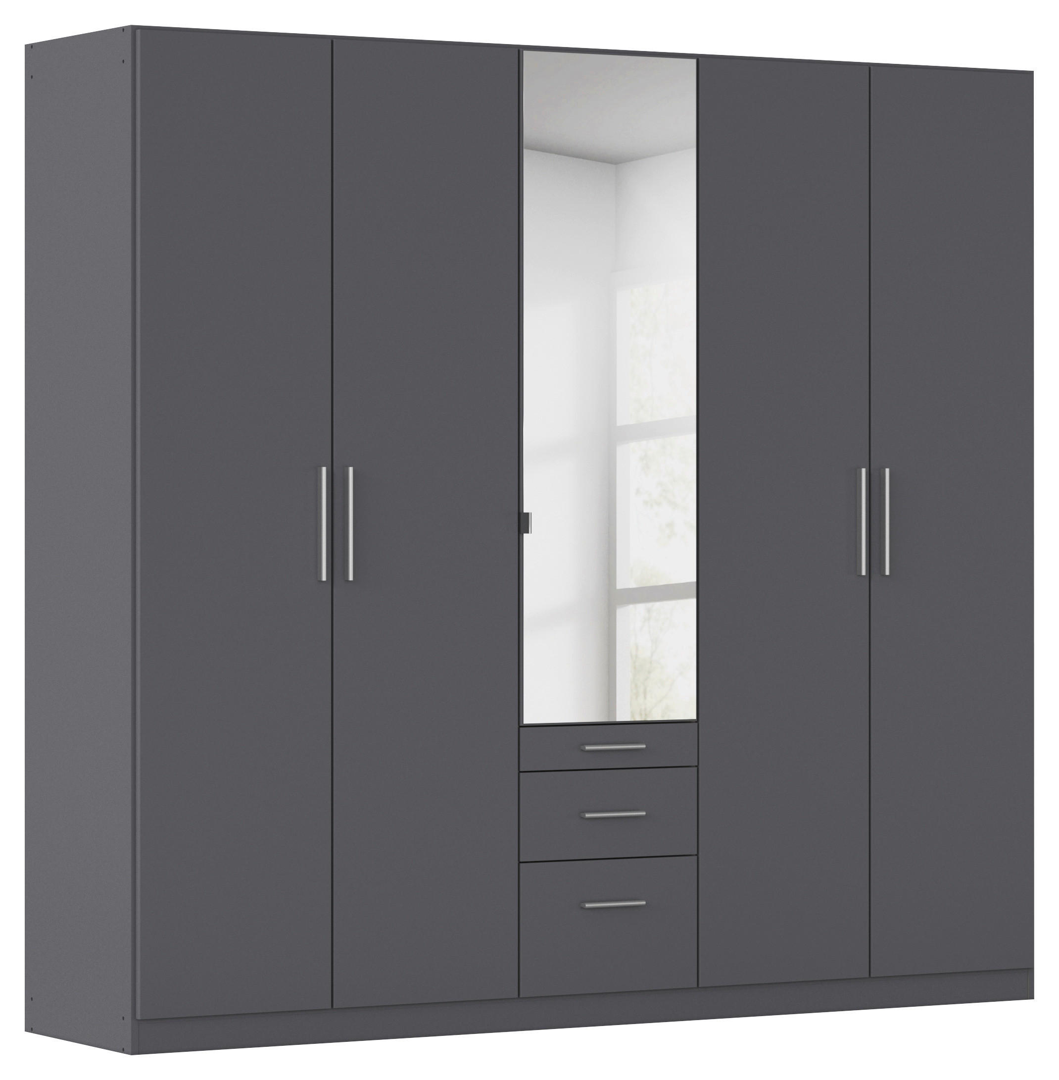 DREHTÜRENSCHRANK 226/210/54 cm,  in Grau, 5-türig  - Alufarben/Grau, KONVENTIONELL, Glas/Holzwerkstoff (226/210/54cm) - home24