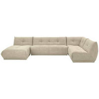 WOHNLANDSCHAFT Creme Lederlook  - Creme, Trend, Textil (185/390/210cm) - Livetastic