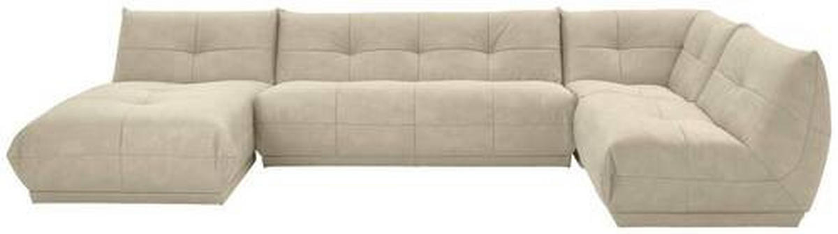 WOHNLANDSCHAFT Creme Lederlook  - Creme, Trend, Textil (185/390/210cm) - Livetastic