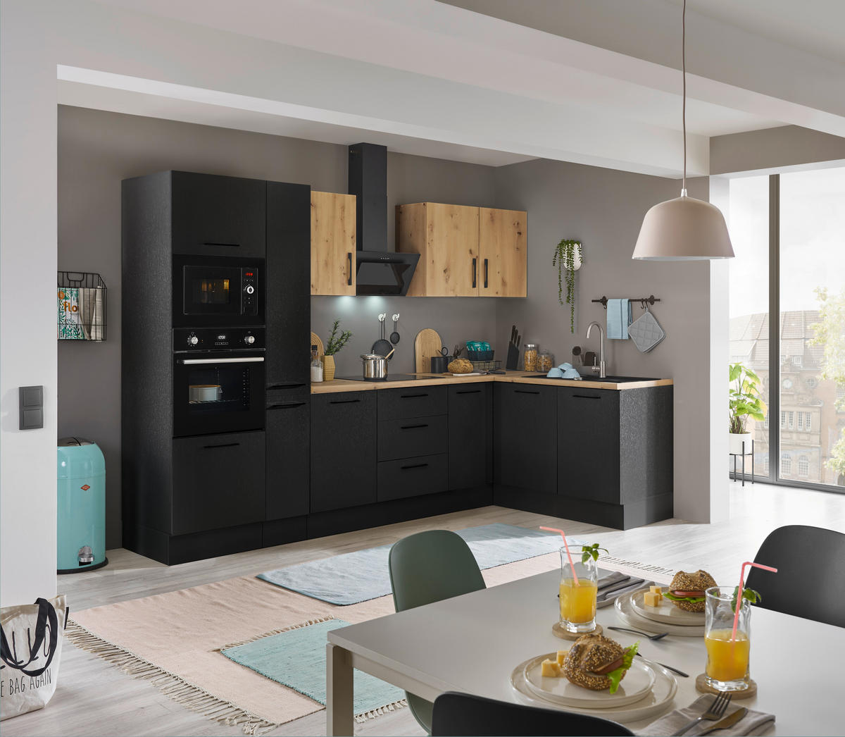 ECKKÜCHE 300/165 cm  in Schwarz, Eiche Artisan  - Schwarz/Eiche Artisan, Basics, Holzwerkstoff/Metall (300/165cm) - MID.YOU