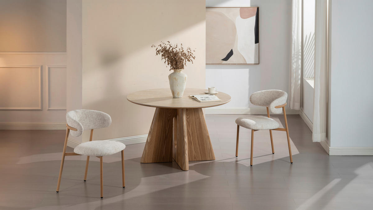 STUHL   Leinenoptik  Beige  - Eichefarben/Beige, Basics, Holz/Textil (55/80/57cm) - Livetastic