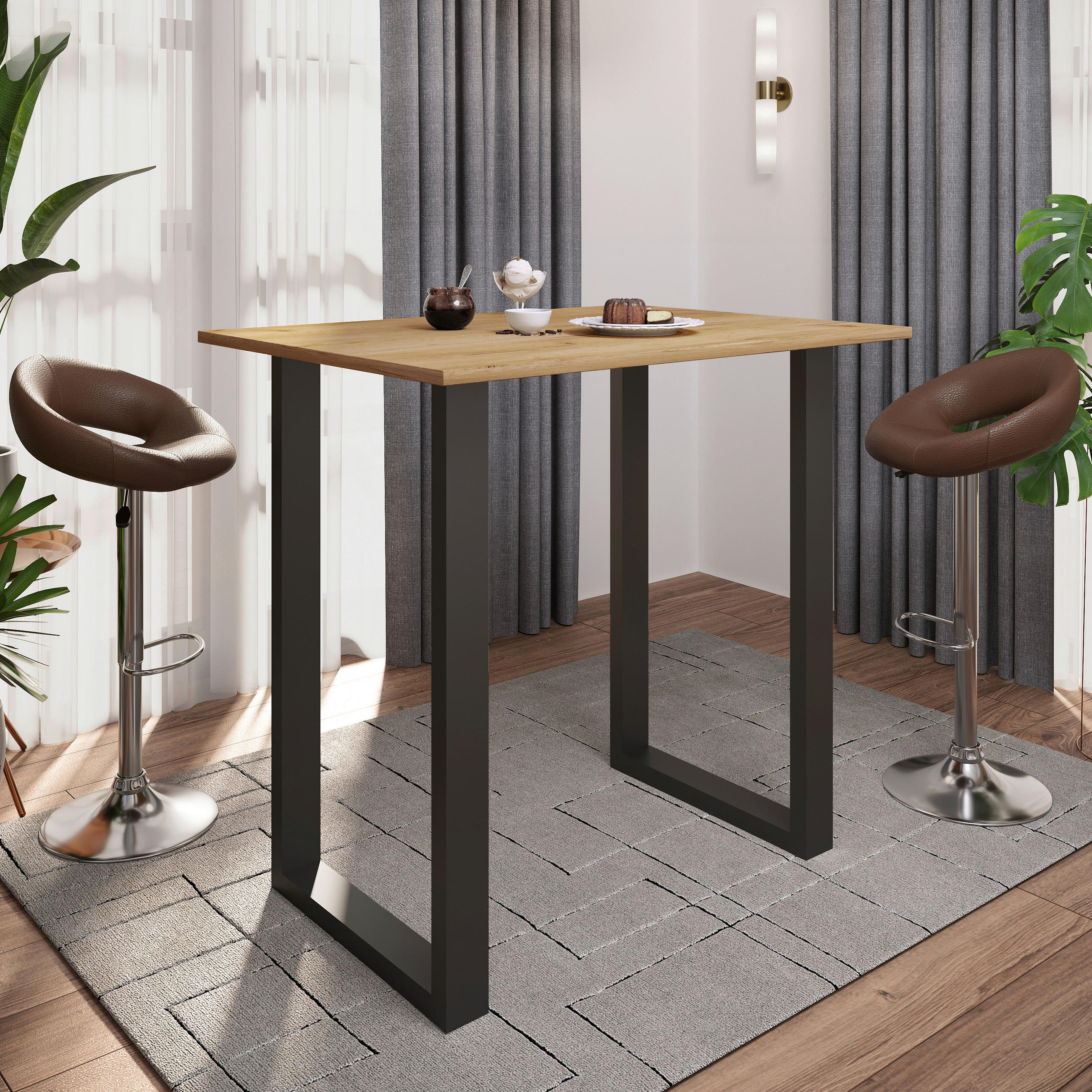 BARTISCH in Metall, Holzwerkstoff 110/102/80 cm   - Honigeiche/Schwarz, KONVENTIONELL, Holzwerkstoff/Metall (110/102/80cm)