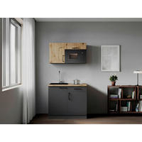 MINIKÖK 100 cm   i grå, ek Artisan  - ek Artisan/grå, Trend, metall/trämaterial (100cm) - Respekta