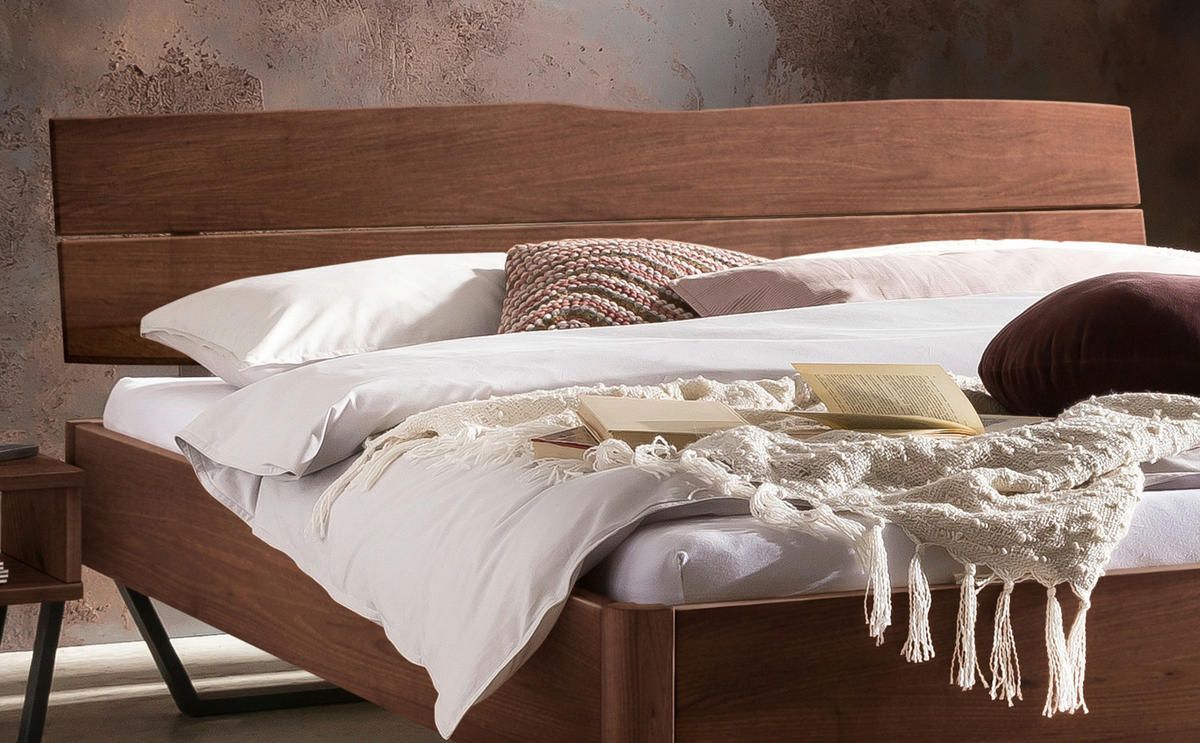 BETT 140/200 cm  in Nussbaumfarben, Schwarz  - Nussbaumfarben/Schwarz, Design, Holz/Metall (140/200cm) - Hasena
