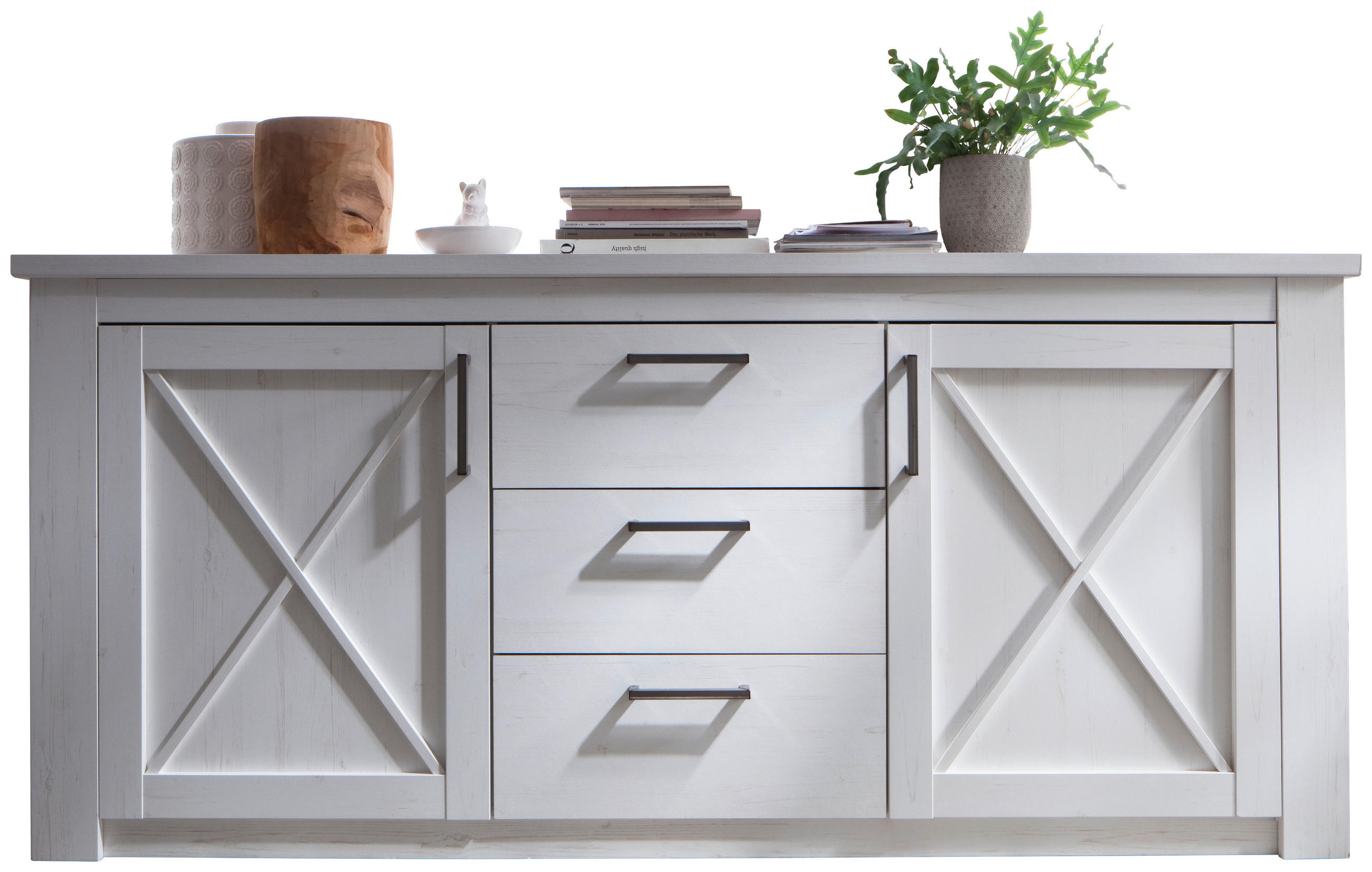 SIDEBOARD  197/88/42 cm 3 låda(or)  - vit/grå, Design, metall/trämaterial (197/88/42cm)