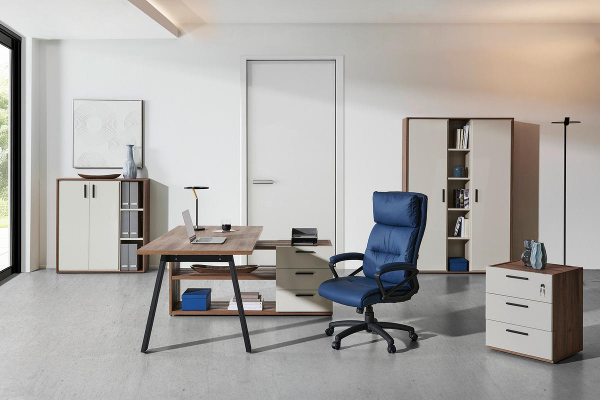 SAROKÍRÓASZTAL  - kasmírszínű/fekete, Design, faalapú anyag/fém (171/143,5/74,7cm) - Stylife