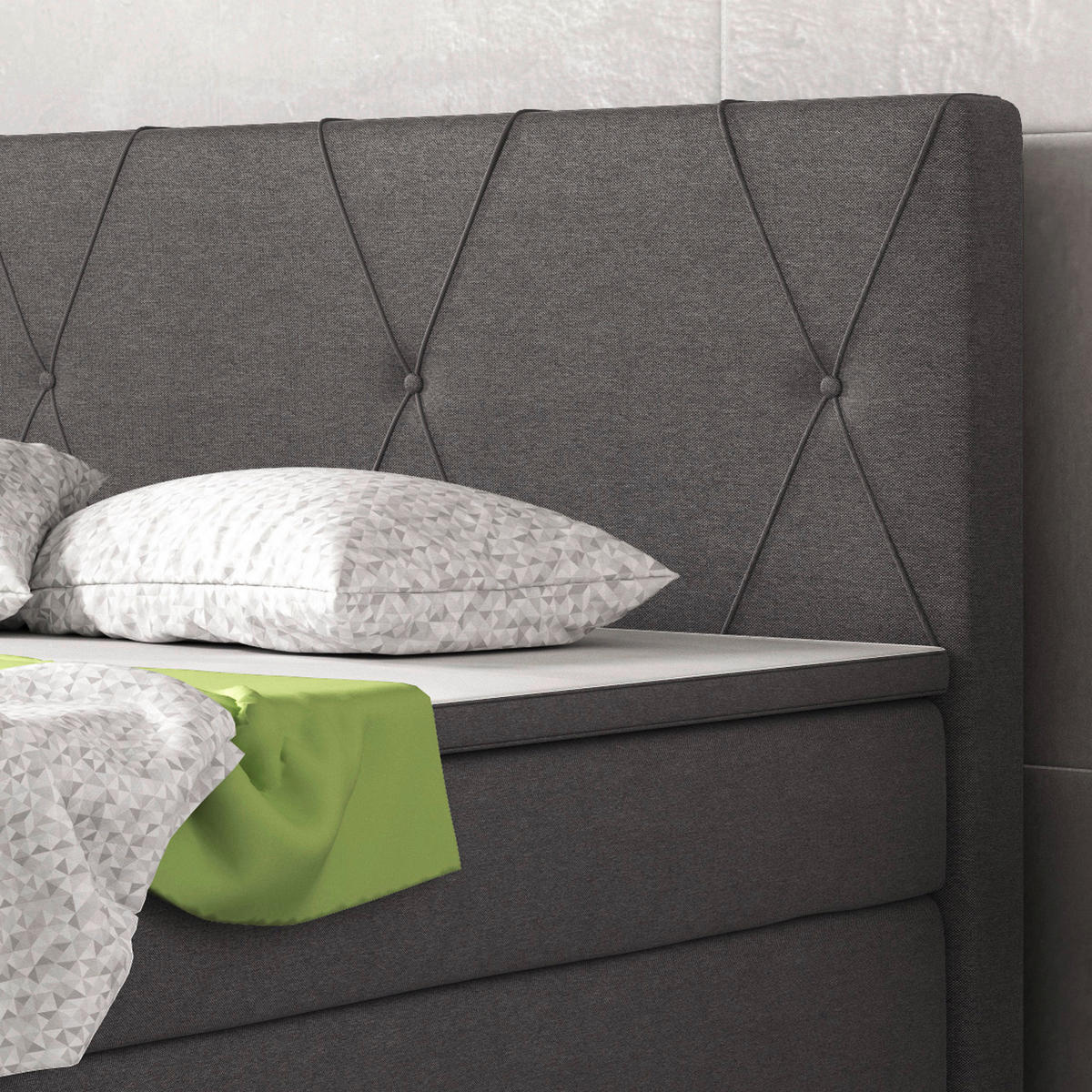 BOXSPRINGBETT 180/200 cm  in Anthrazit  - Anthrazit/Silberfarben, KONVENTIONELL, Textil/Metall (180/200cm) - MID.YOU