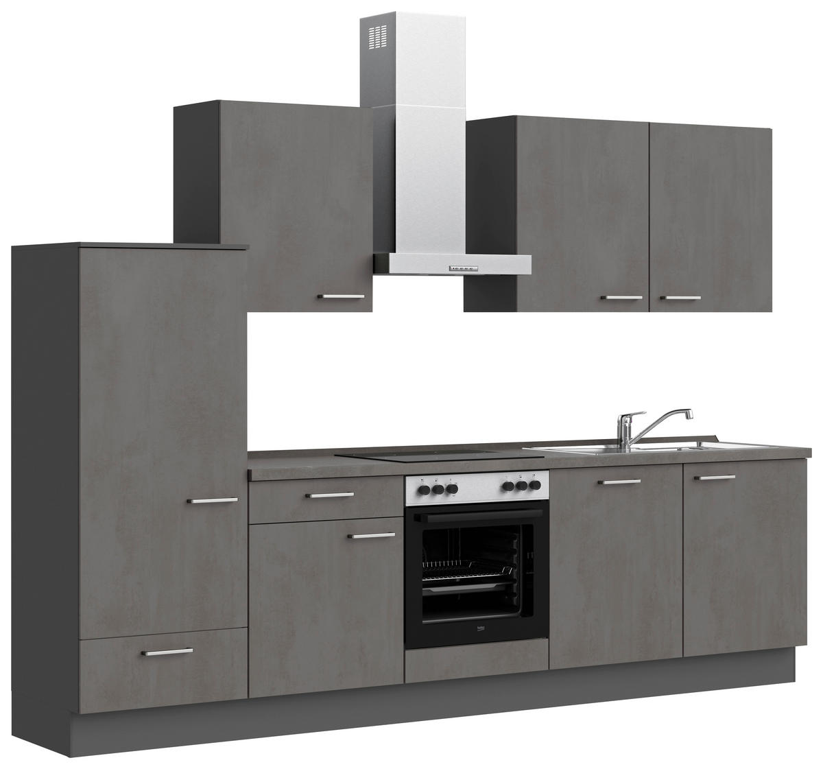 KÜCHENBLOCK Riva 300 cm  in Schieferfarben  - Schieferfarben/Edelstahlfarben, MODERN, Holzwerkstoff/Metall (300cm) - Nobilia