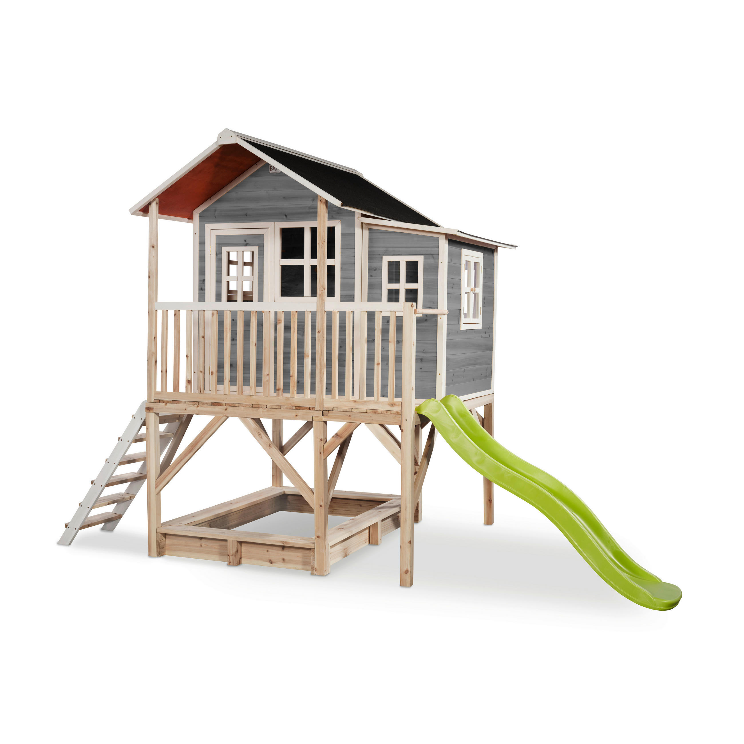 SPIELTURM  - Hellgrün/Grau, KONVENTIONELL, Holz (382/190/253cm) - EXIT Toys