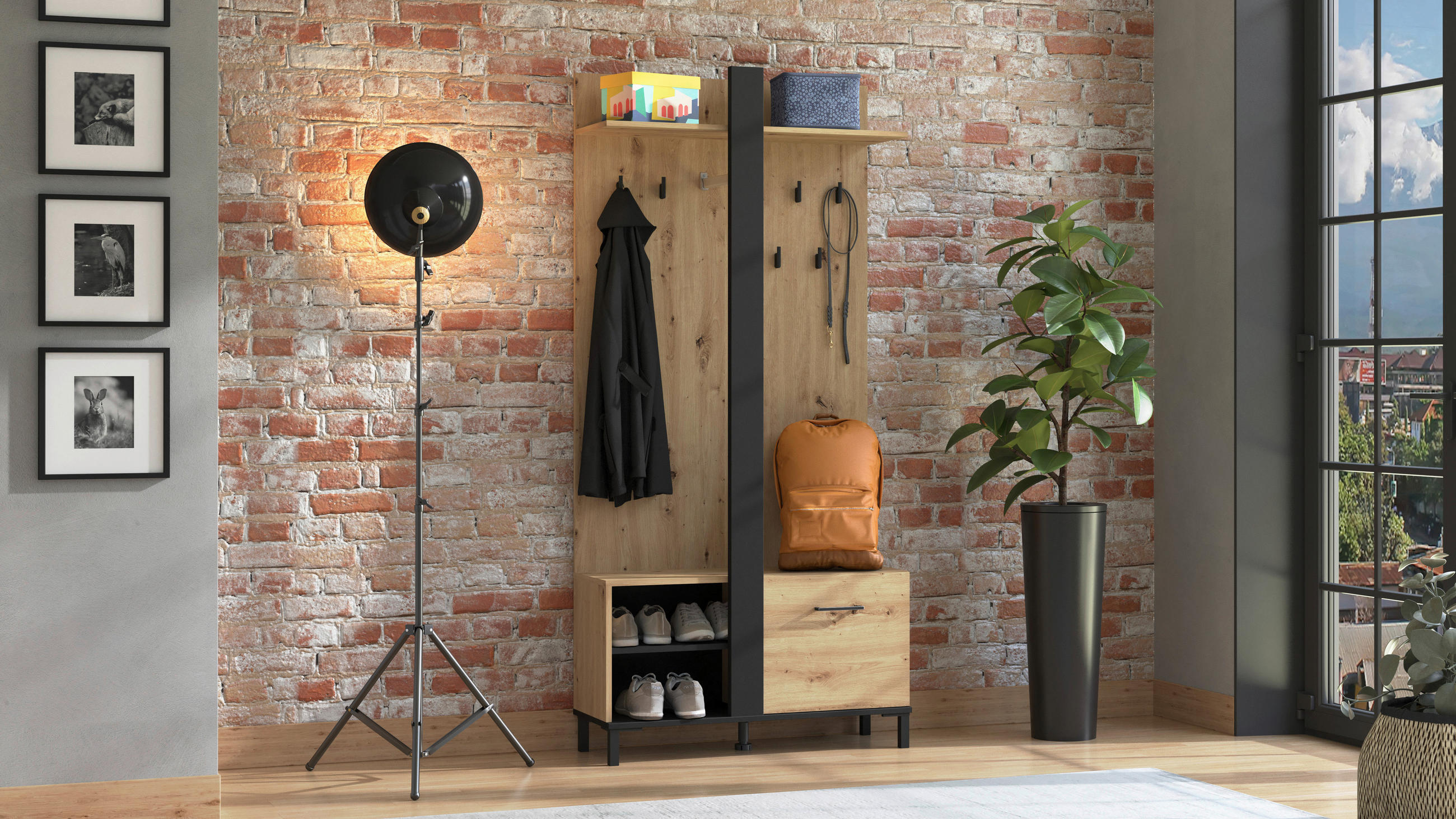 GARDEROBE  in 89,5/191/33 cm  - Schwarz/Eiche Artisan, MODERN, Holzwerkstoff (89,5/191/33cm) - Carryhome