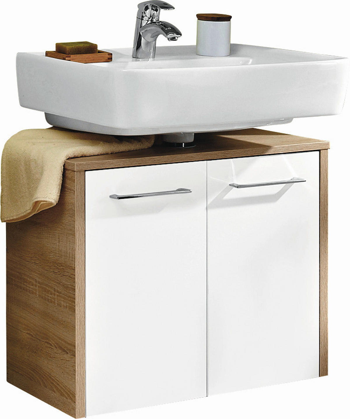 WASCHBECKENUNTERSCHRANK 65,3/52,9/32,8 cm  - Chromfarben/Eichefarben, Design, Holzwerkstoff/Metall (65,3/52,9/32,8cm) - Carryhome