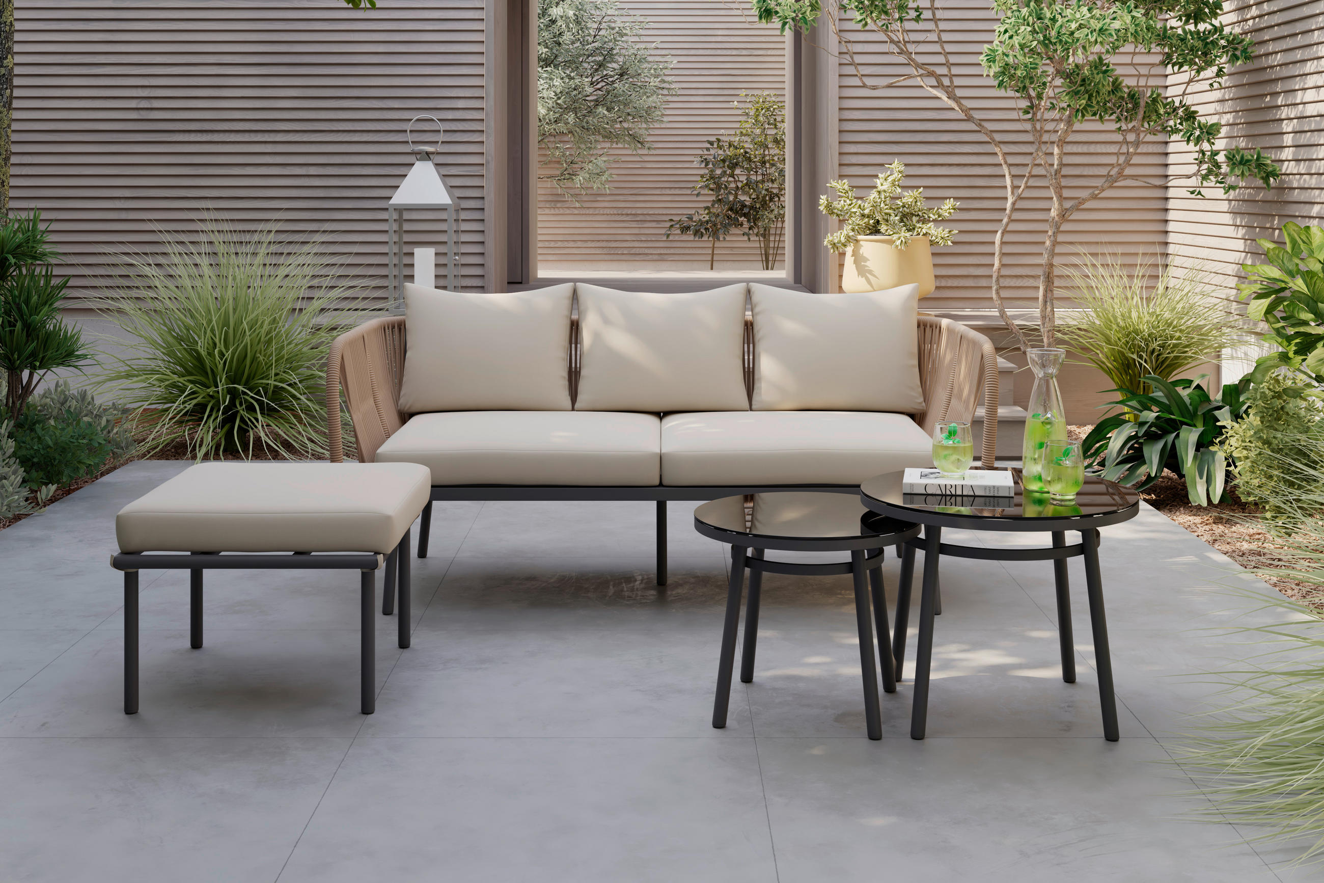 Ambia Garden TERASOVÁ SEDACÍ SOUPRAVA kov, plast, sklo