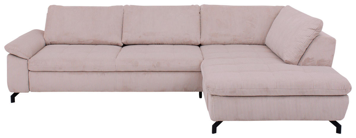 ECKSOFA in Cord, Velours Altrosa  - Schwarz/Altrosa, Design, Textil/Metall (291/197cm) - Beldomo Style