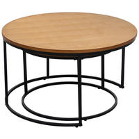 SET DE MĂSUȚE SUPRAPUSE in metal, material pe bază de lemn   - culoare lemn stejar/negru, Modern, metal/material pe bază de lemn (80/60/45/45/80/60cm) - MID.YOU