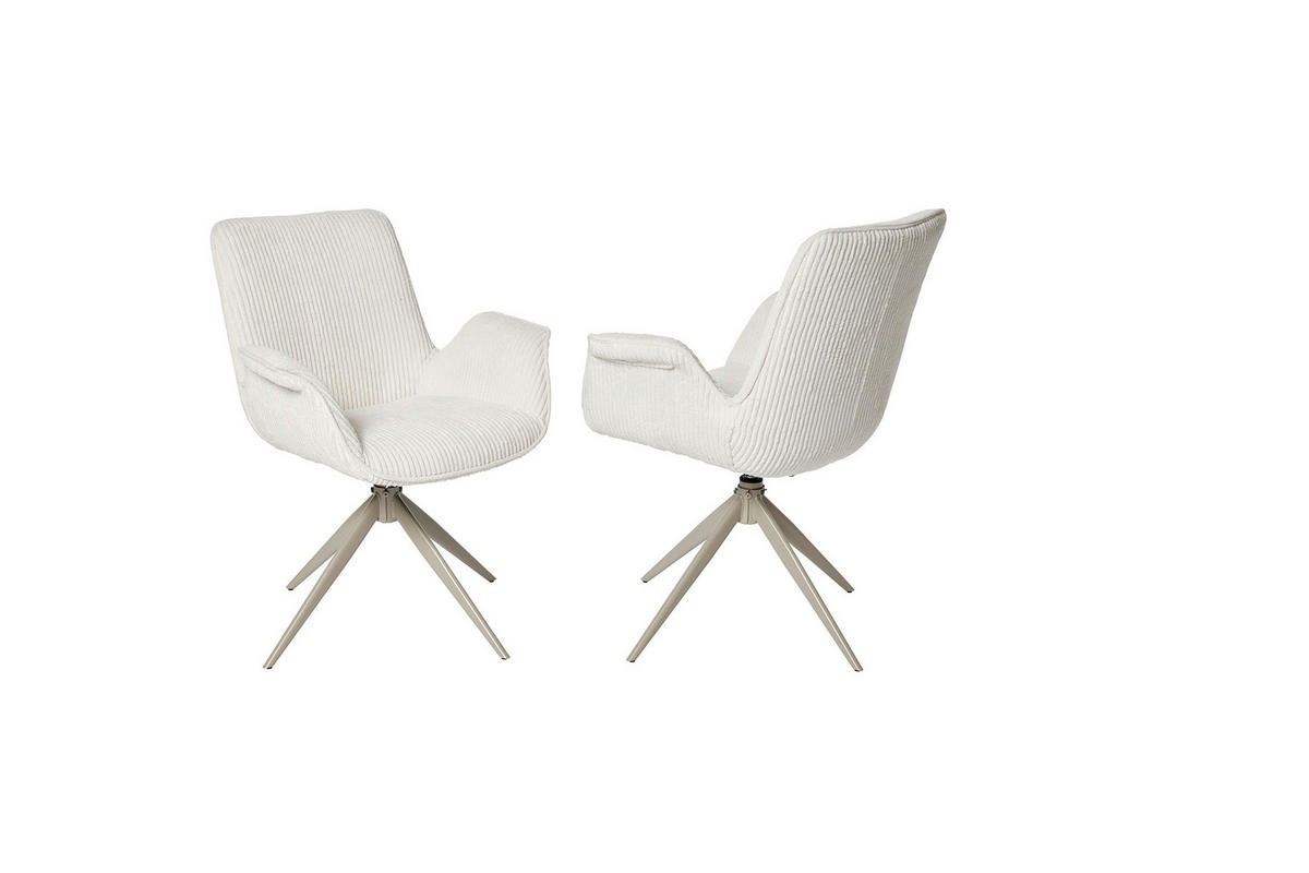 ARMLEHNSTUHL-SET 2 Stück  in Cord  - Creme/Weiß, MODERN, Textil/Metall (66/85/60,5cm) - MID.YOU