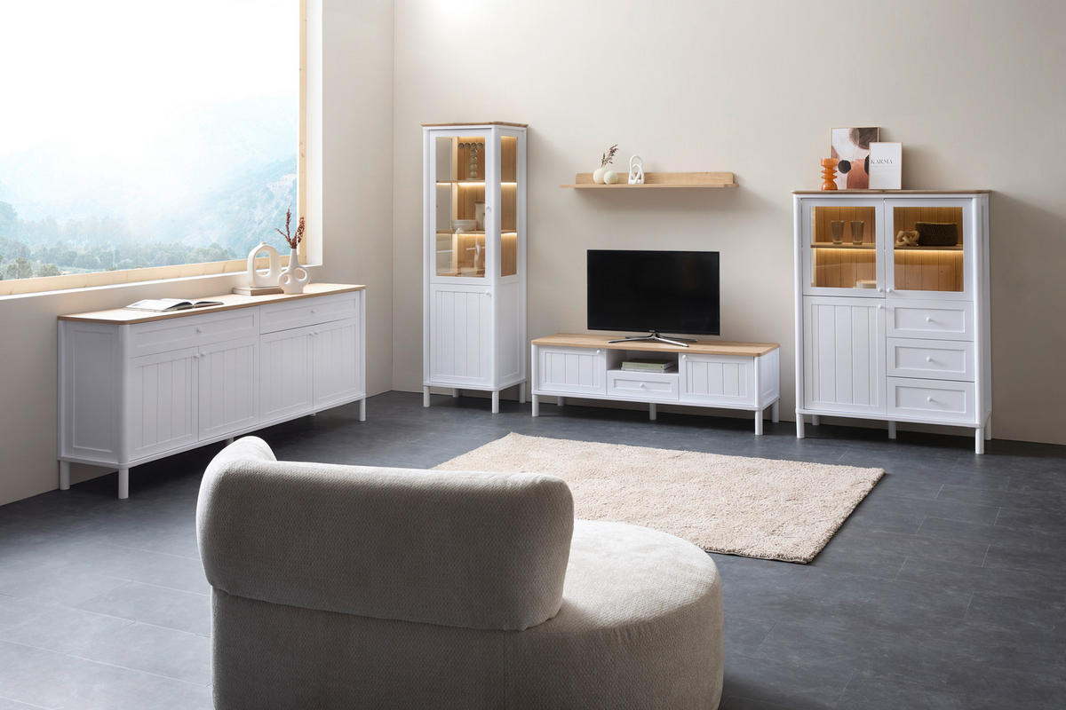 SIDEBOARD Weiss, Eiche Artisan  207,5/95,20/45,5 cm  - Weiss/Eiche Artisan, Romantik / Landhaus, Holzwerkstoff/Metall (207,5/95,20/45,5cm) - home24