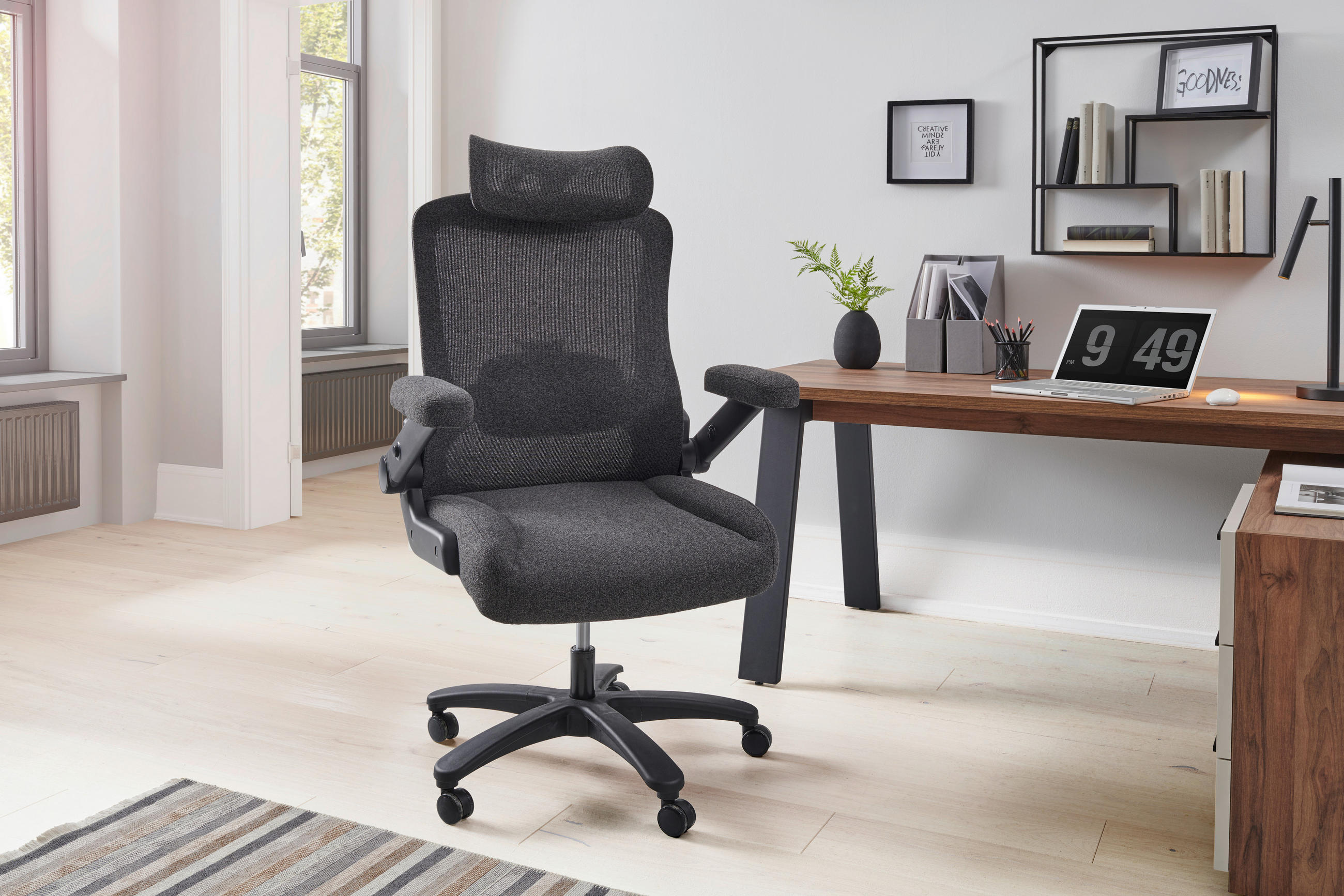 SCAUN DIRECTORIAL  in plasă tensionată negru  - negru, Modern, plastic/textil (80/125-133/75cm) - Livetastic