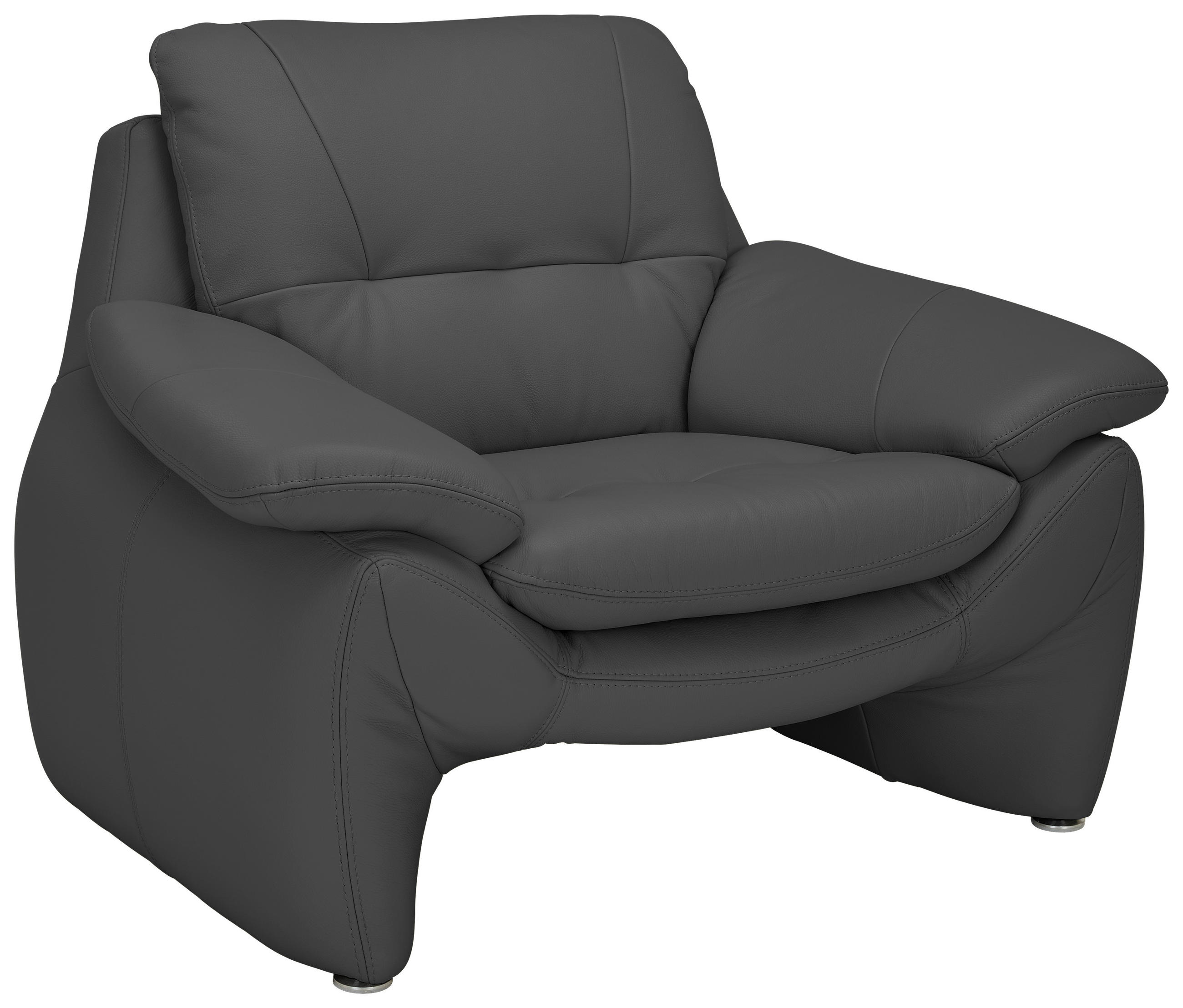 SESSEL in Echtleder Schwarz  - Silberfarben/Schwarz, KONVENTIONELL, Leder/Metall (110/91/86cm) - Celina Home