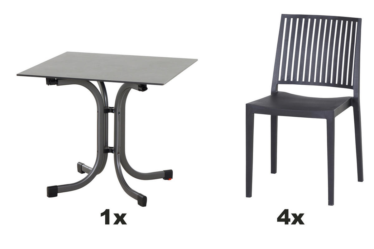 GARTENGARNITUR 5-teilig Stahl  - Anthrazit, Basics, Kunststoff/Metall (57/80/56cm) - Siena Garden