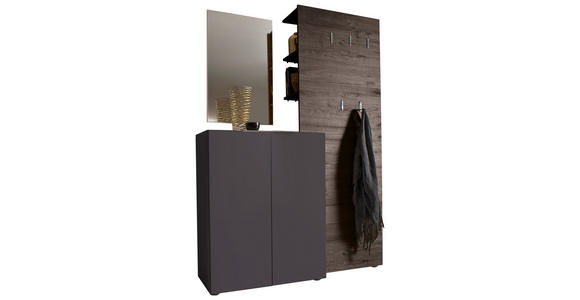 GARDEROBE 3-teilig in 135/190/39 cm - Wengefarben/Anthrazit, Design, Glas/Holzwerkstoff (135/190/39cm) - Carryhome