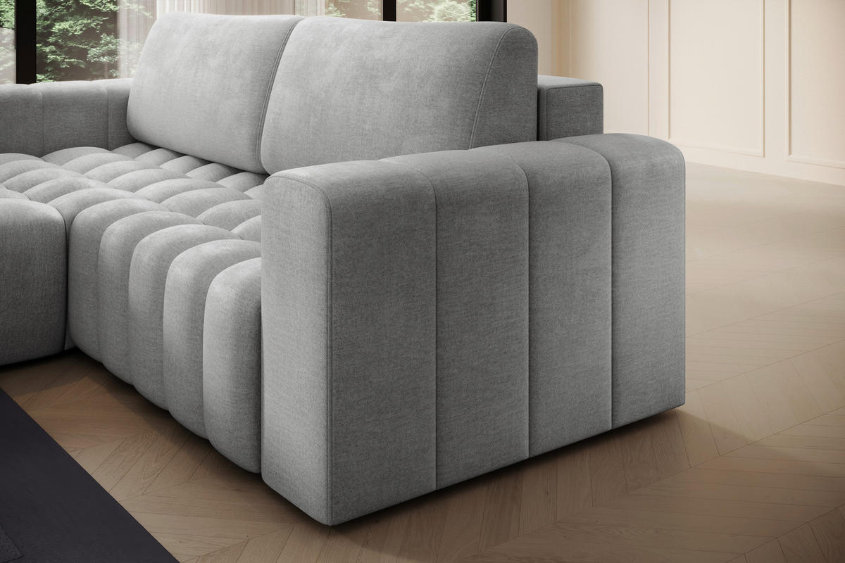 ECKSOFA BONETT in Samt Hellgrau  175/250 cm  - Hellgrau/Schwarz, Design, Kunststoff/Textil (175/250cm) - MID.YOU