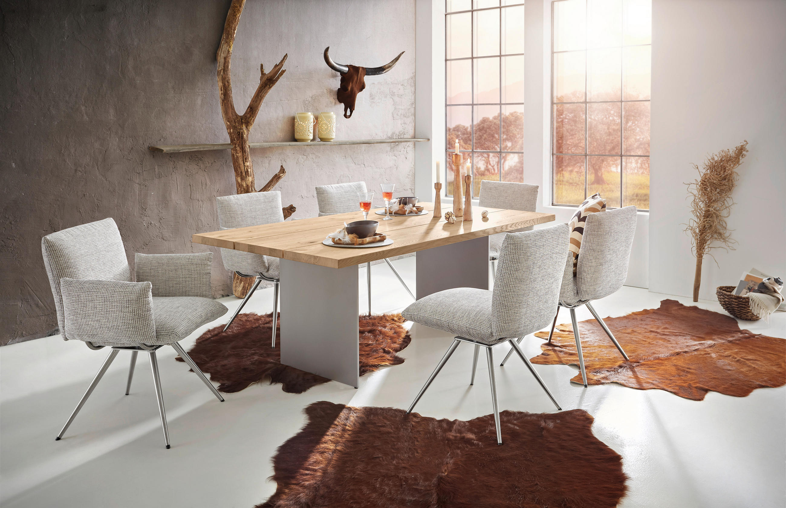 ESSTISCH in Holz, Metall 200/110/75 cm  - Eichefarben/Alufarben, Design, Holz/Metall (200/110/75cm) - Venjakob