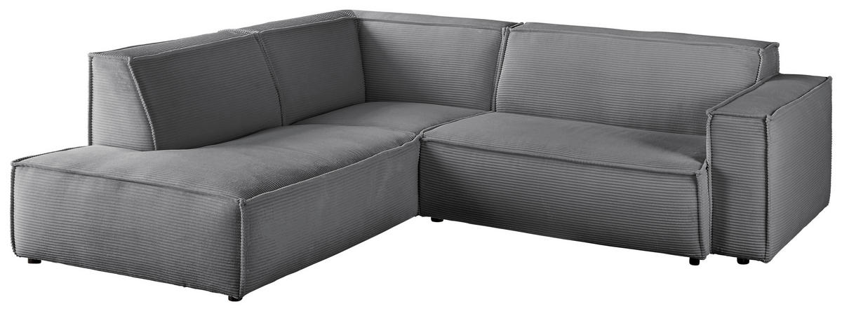 ECKSOFA Dunkelgrau Cord  - Dunkelgrau/Schwarz, KONVENTIONELL, Kunststoff/Textil (224/254cm) - Hom`in